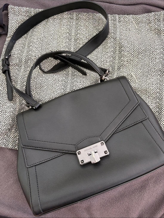 Michael Kors Handbags - Michael Kors Black Leather Satchel with Silver-Tone Lock
